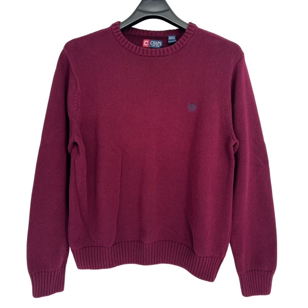 Chaps Crewneck Sweater Mens XXL Maroon Burgundy Cotton Knit Preppy Crest Logo